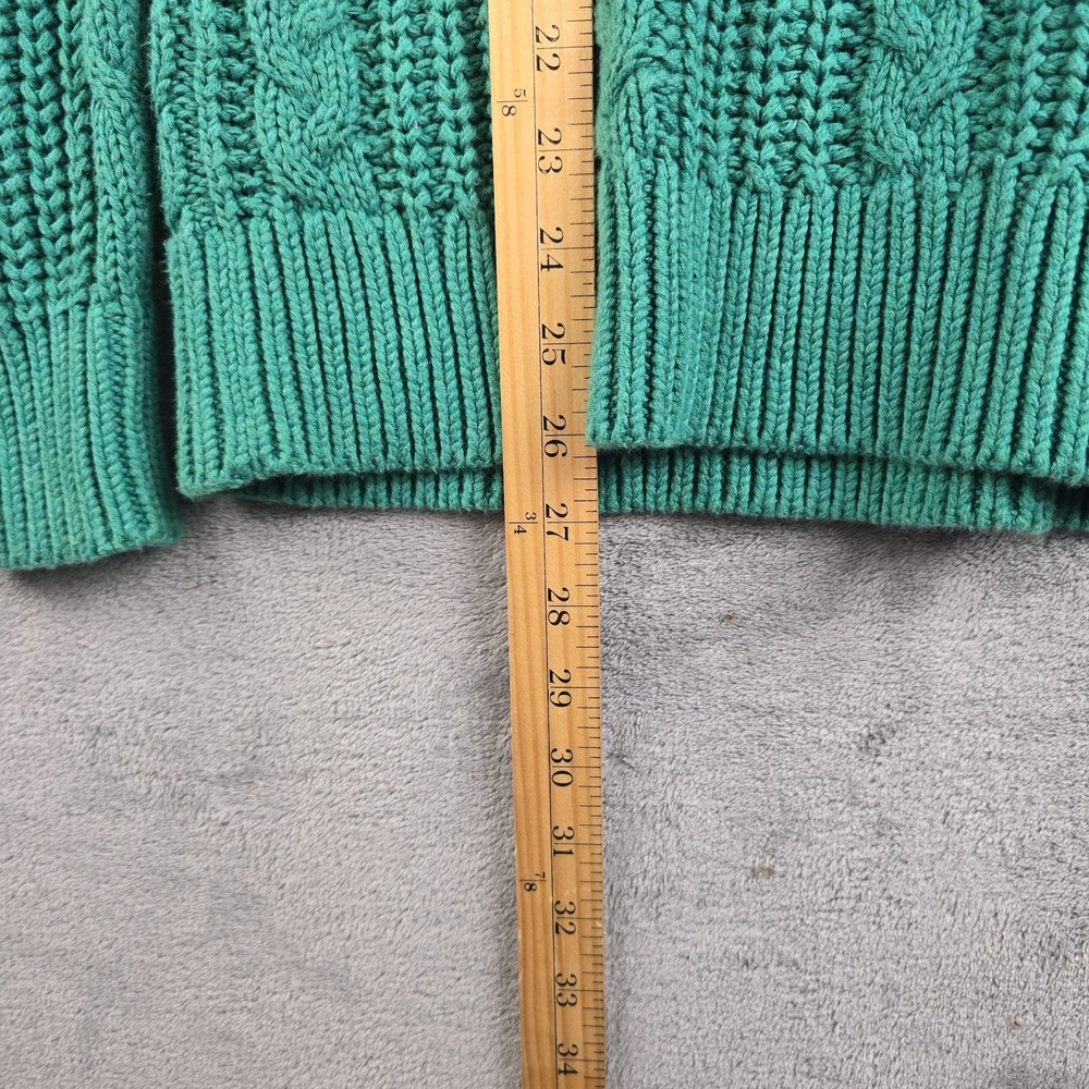 L.L. Bean Sweater Womens Small Green Cable Knit Cotton Pullover Fisherman - Picture 6 of 8